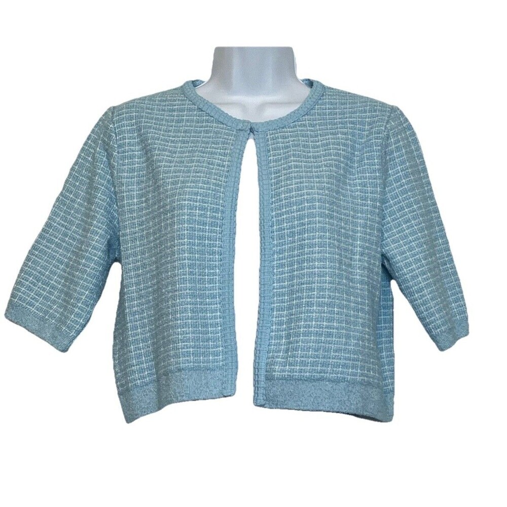 NWT Zara Women’s Medium Light Blue Crop Knit Sweater Cardigan Short Sleeve Girly